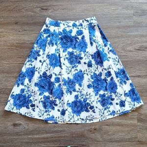 Varga Blue And White Floral Skirt High Rise Size Large
